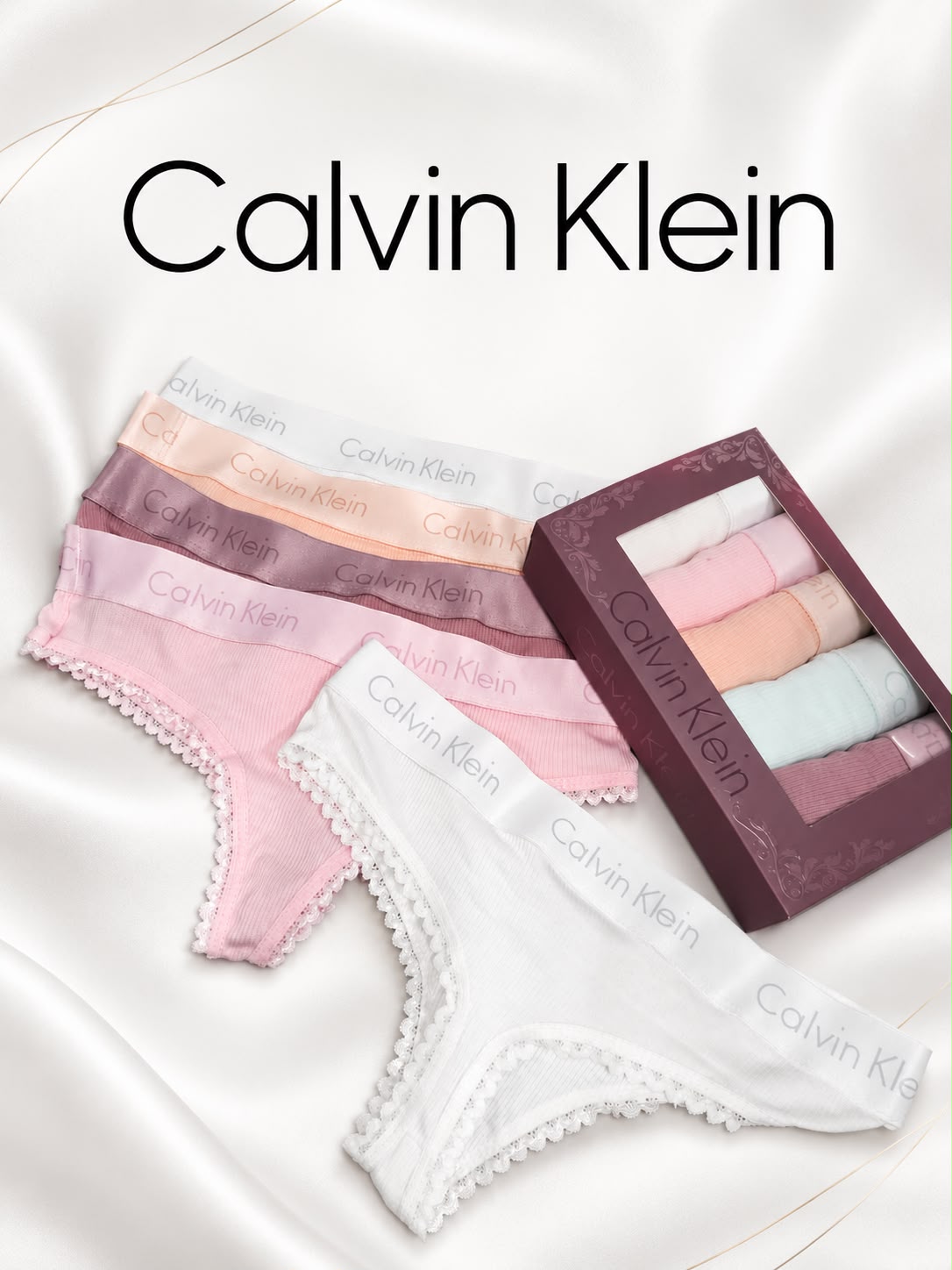 Calvin Klein — Дамски дантелени прашки 5бр/кутия #219