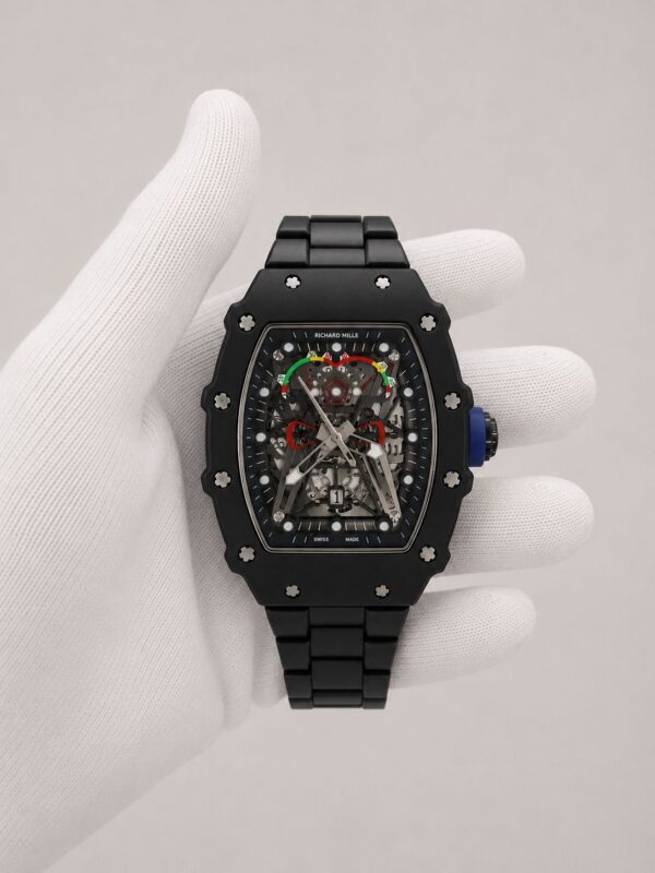 Мъжки Richard Mille Skeleton Black Ceramic / Blue Crown #191
