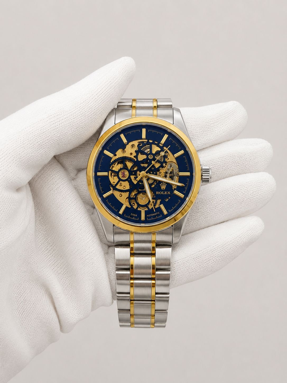 Мъжки Rolex Skeleton Automatic Blue / Gold Two-Tone #179