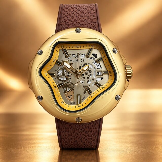Мъжки Hublot Arsham Splash Skeleton Gold / Brown Strap