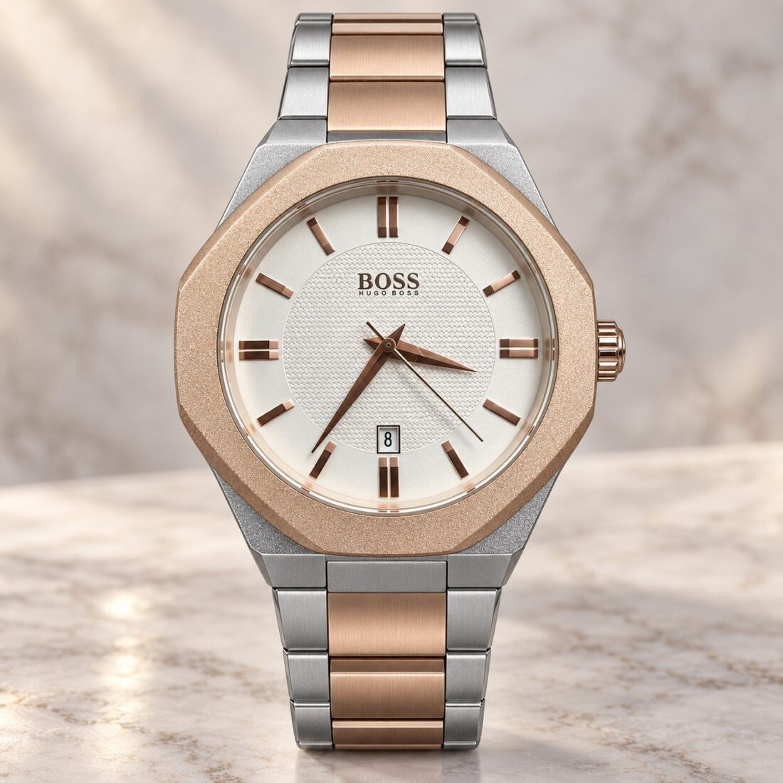 Hugo Boss Octagon Rose Gold Two-Tone / White Dial