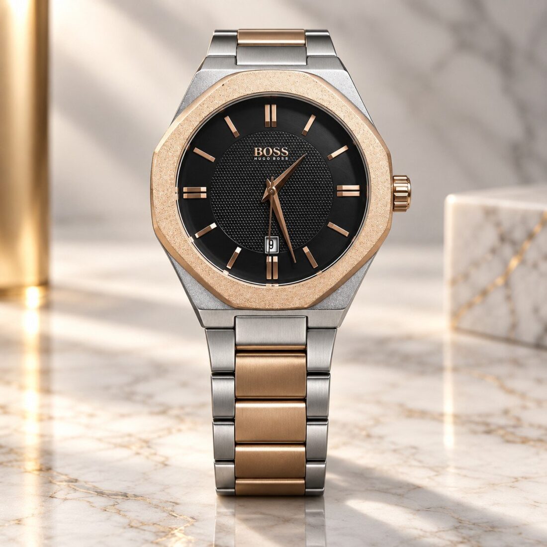 Hugo Boss Octagon Rose Gold Two-Tone / Black Dial
