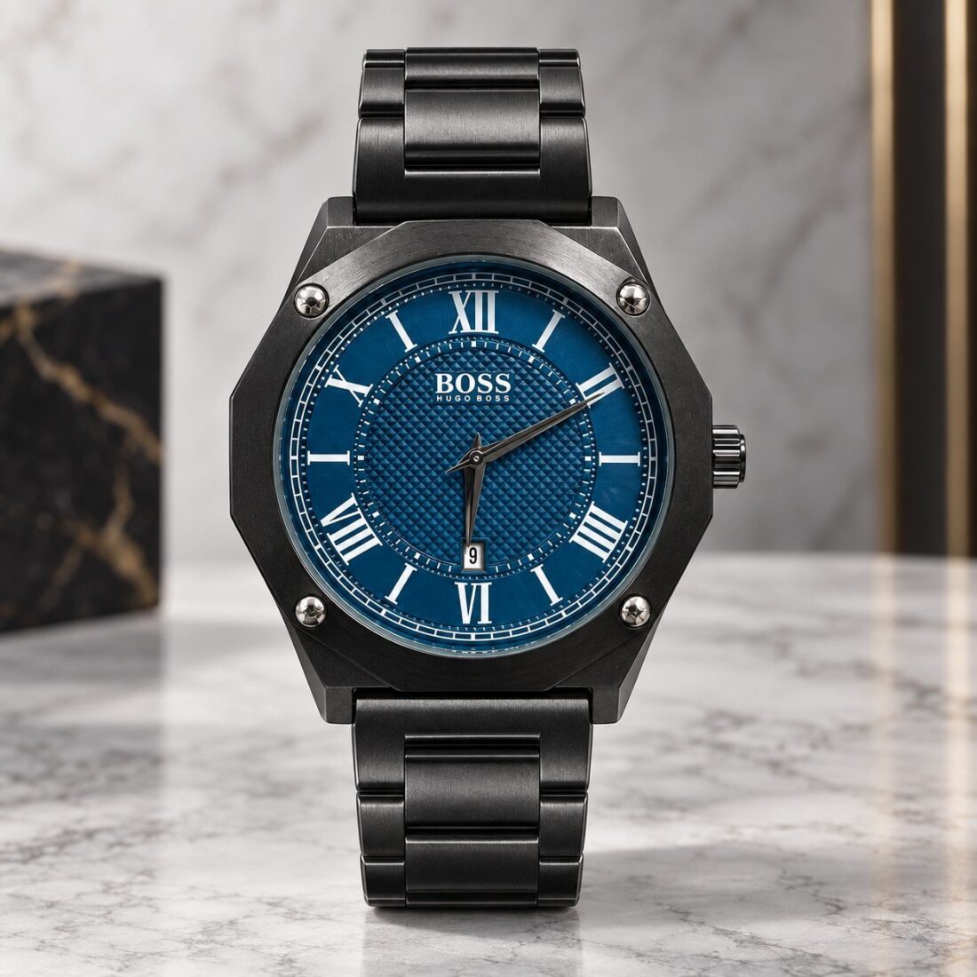 Hugo Boss Octagon Roman Black / Blue Dial