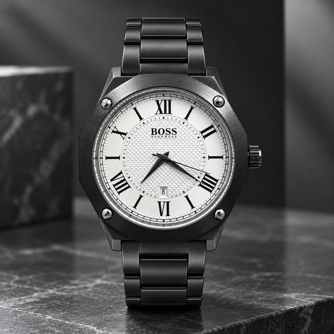 Hugo Boss Octagon Roman Black / White Dial
