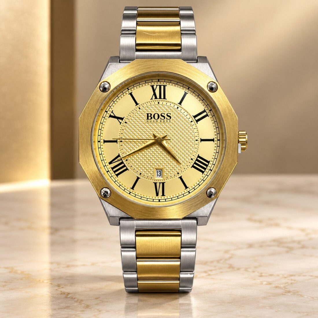 Hugo Boss Octagon Roman Two-Tone / Champagne Dial
