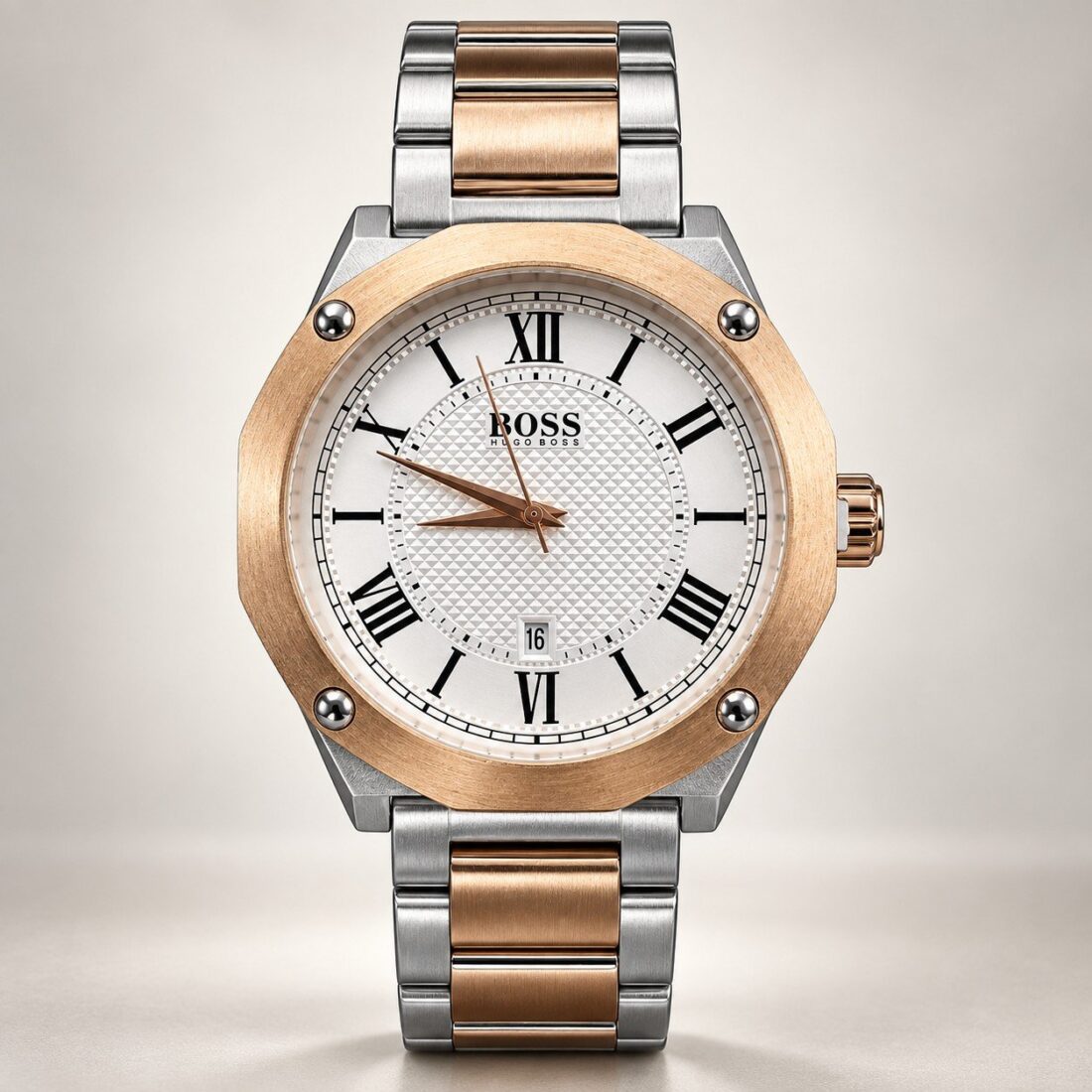 Hugo Boss Octagon Roman Rose Gold Two-Tone / White Dial