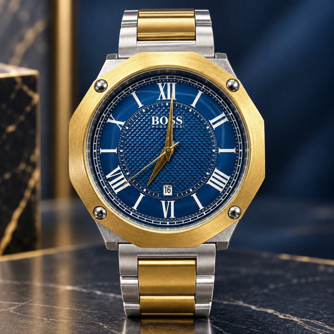 Мъжки Hugo Boss Octagon Roman Two-Tone / Blue Dial #386