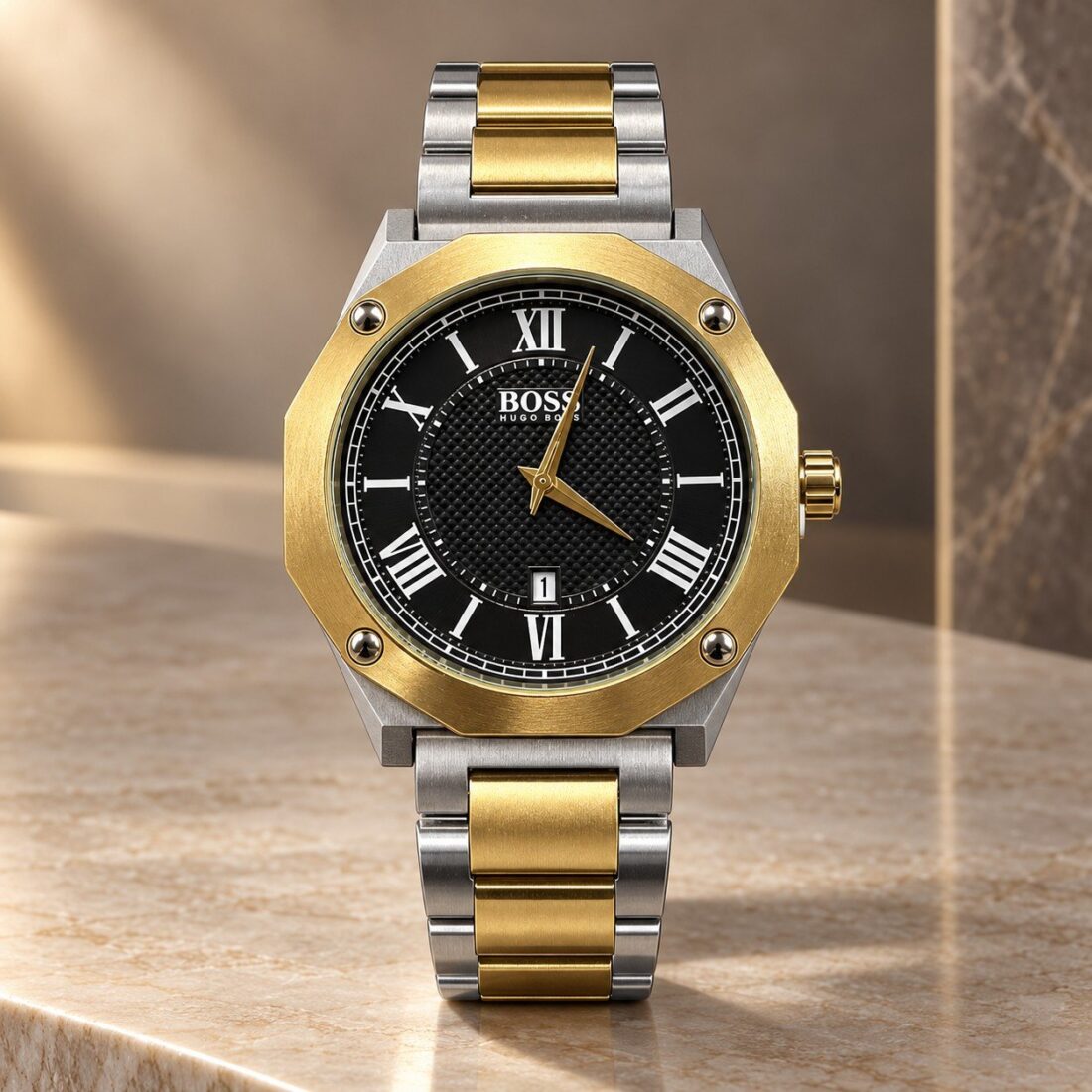 Hugo Boss Octagon Roman Two-Tone / Black Dial