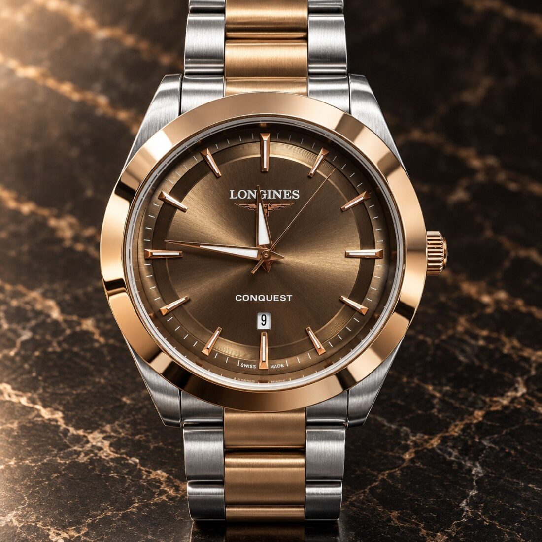 Longines Conquest Rose Gold Two-Tone / Brown Dial