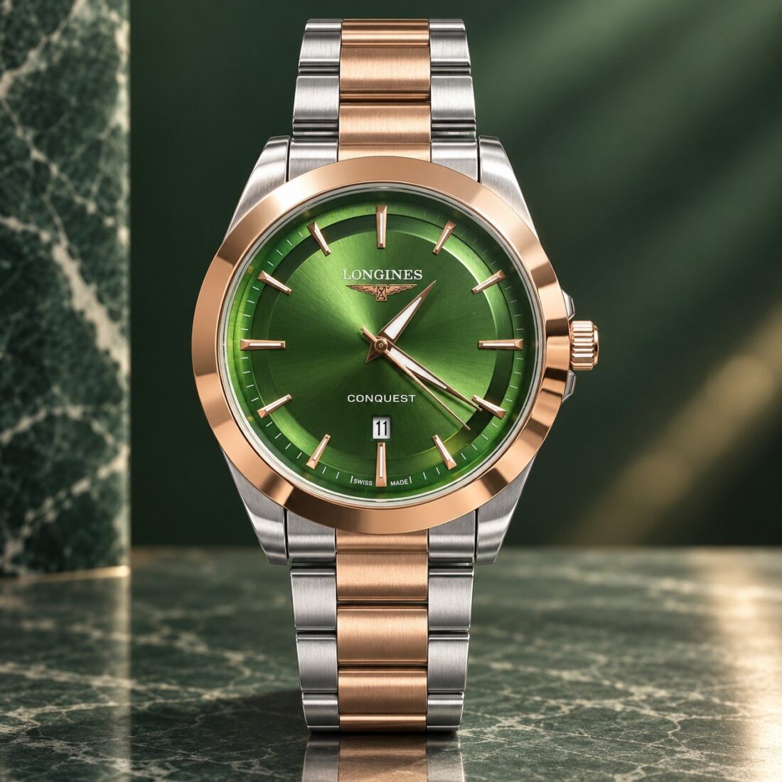 Longines Conquest Rose Gold Two-Tone / Green Dial
