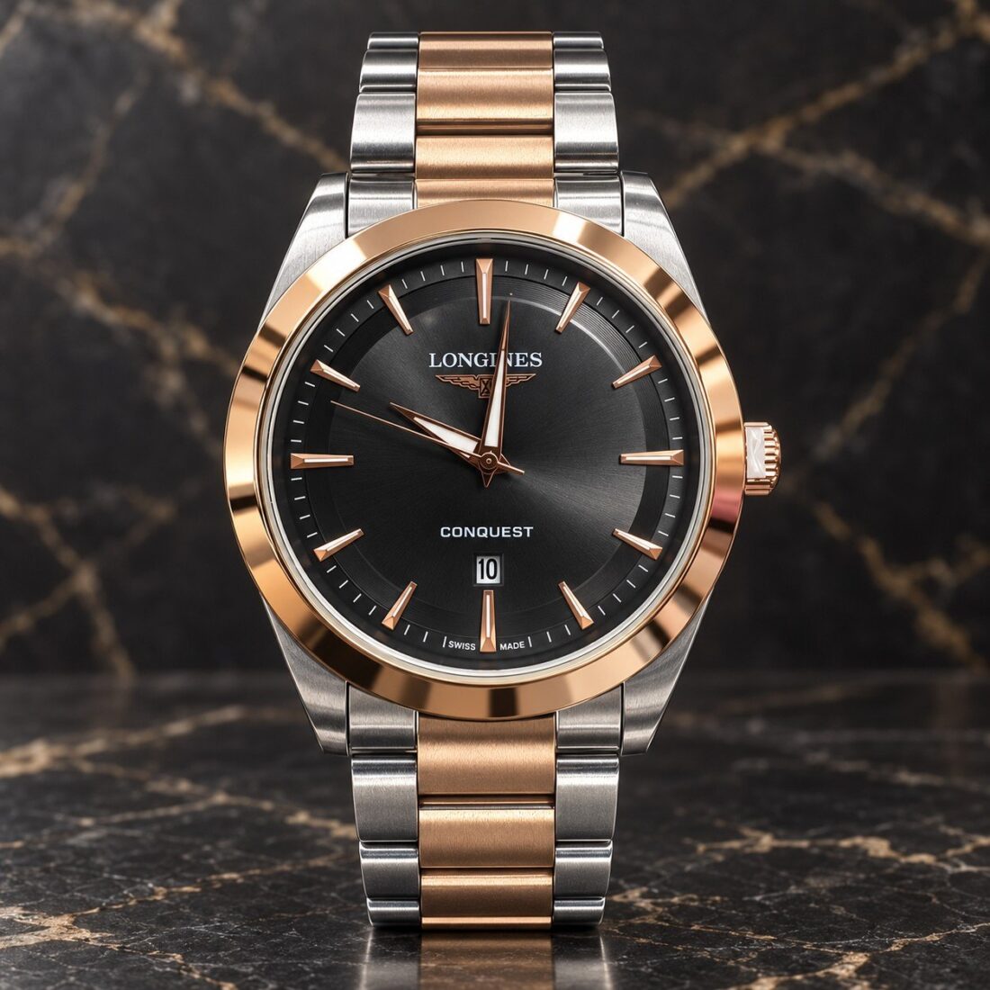 Longines Conquest Rose Gold Two-Tone / Black Dial