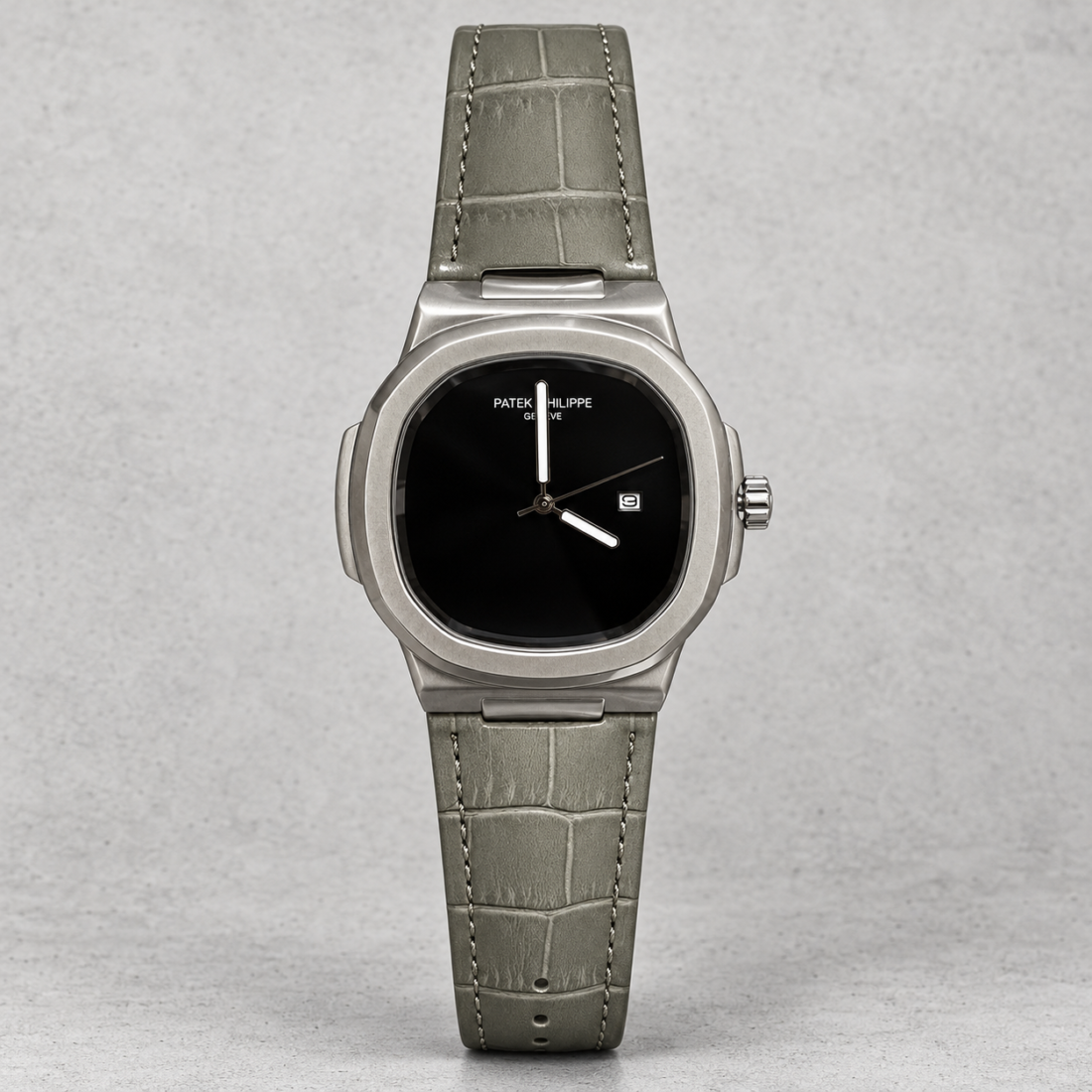 Patek Philippe Nautilus Black Dial Grey Leather