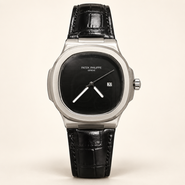 Мъжки Patek Philippe Nautilus Black Dial Black Leather #344