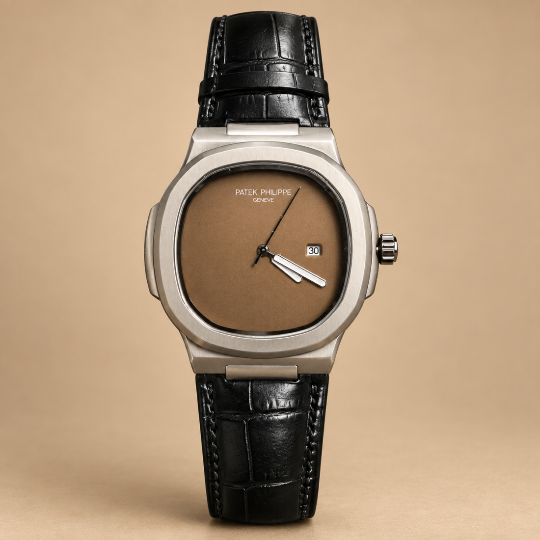 Мъжки Patek Philippe Nautilus Brown Dial Black Leather #351