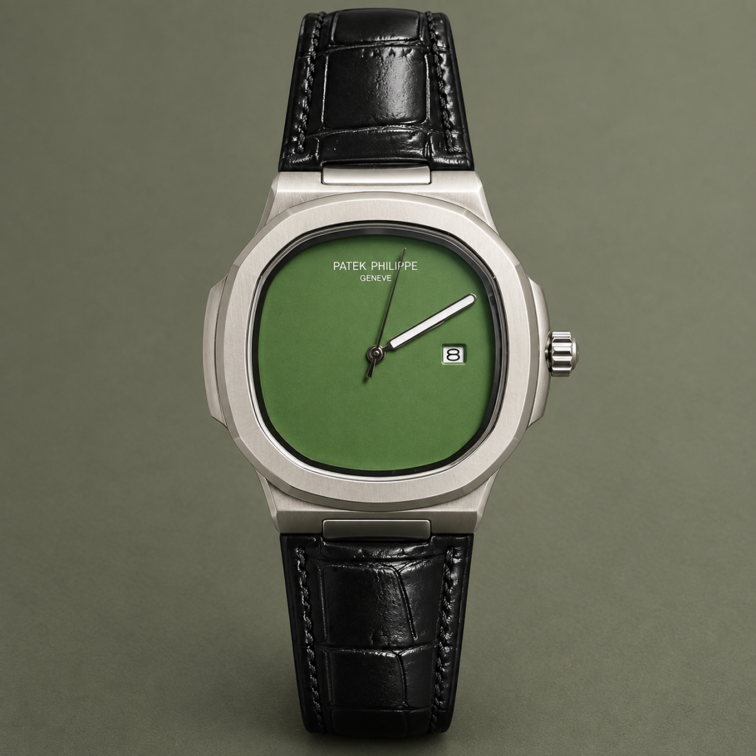 Patek Philippe Nautilus Green Dial Black Leather