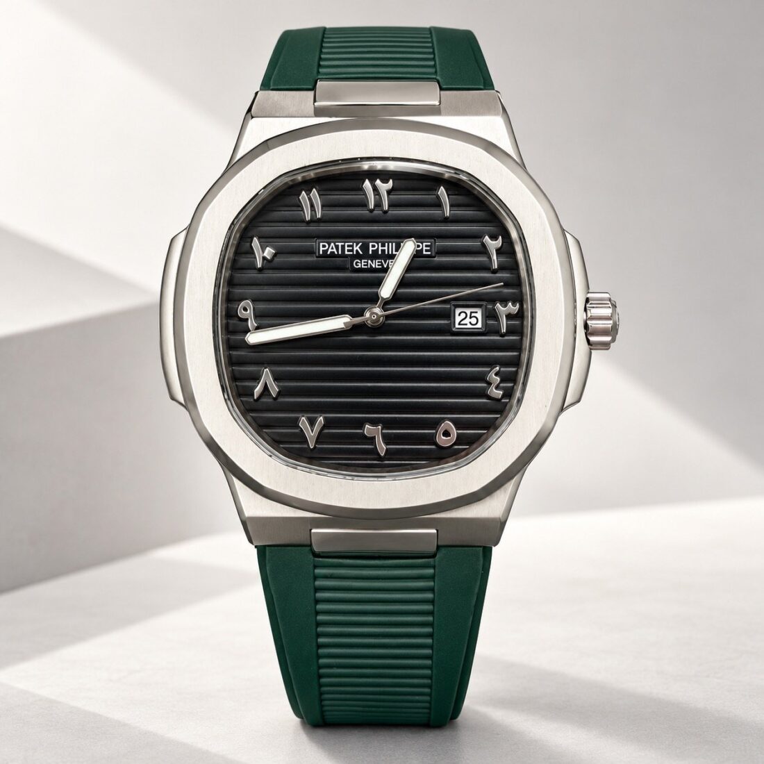 Мъжки Patek Philippe Nautilus Black Arabic Dial / Green Rubber