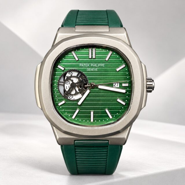 Мъжки Patek Philippe Nautilus Open Heart Green Dial / Green Rubber