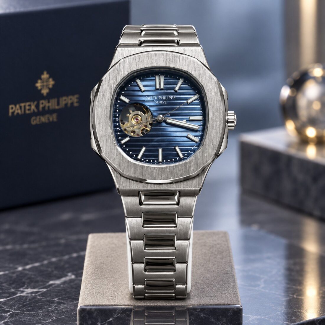 Patek Philippe Ceas mecanic Patek Philippe Nautilus Open Heart Steel / Blue Dial II
