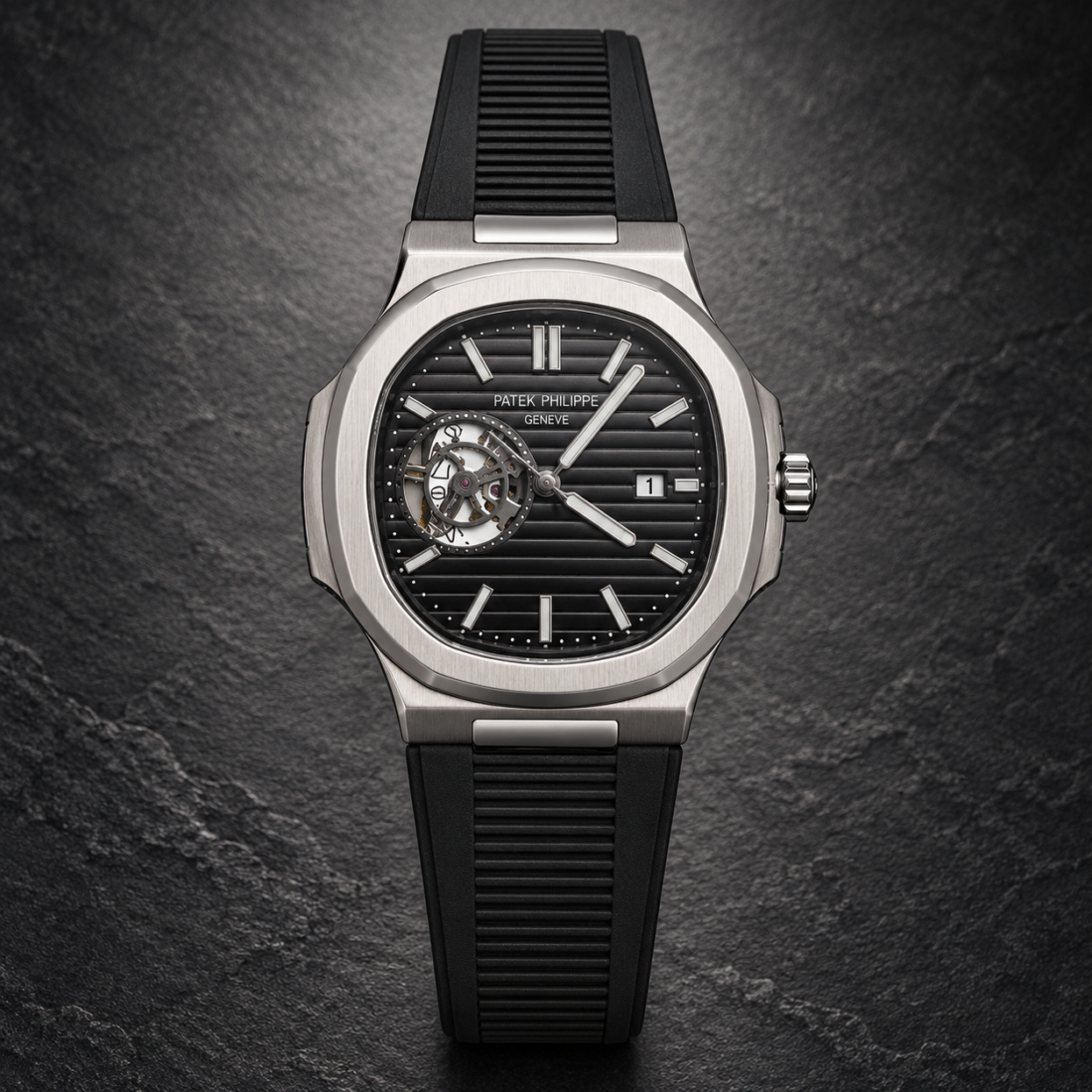 Мъжки Patek Philippe Nautilus Open Heart Black Dial Rubber #337