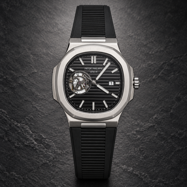 Мъжки Patek Philippe Nautilus Open Heart Black Dial Rubber #337