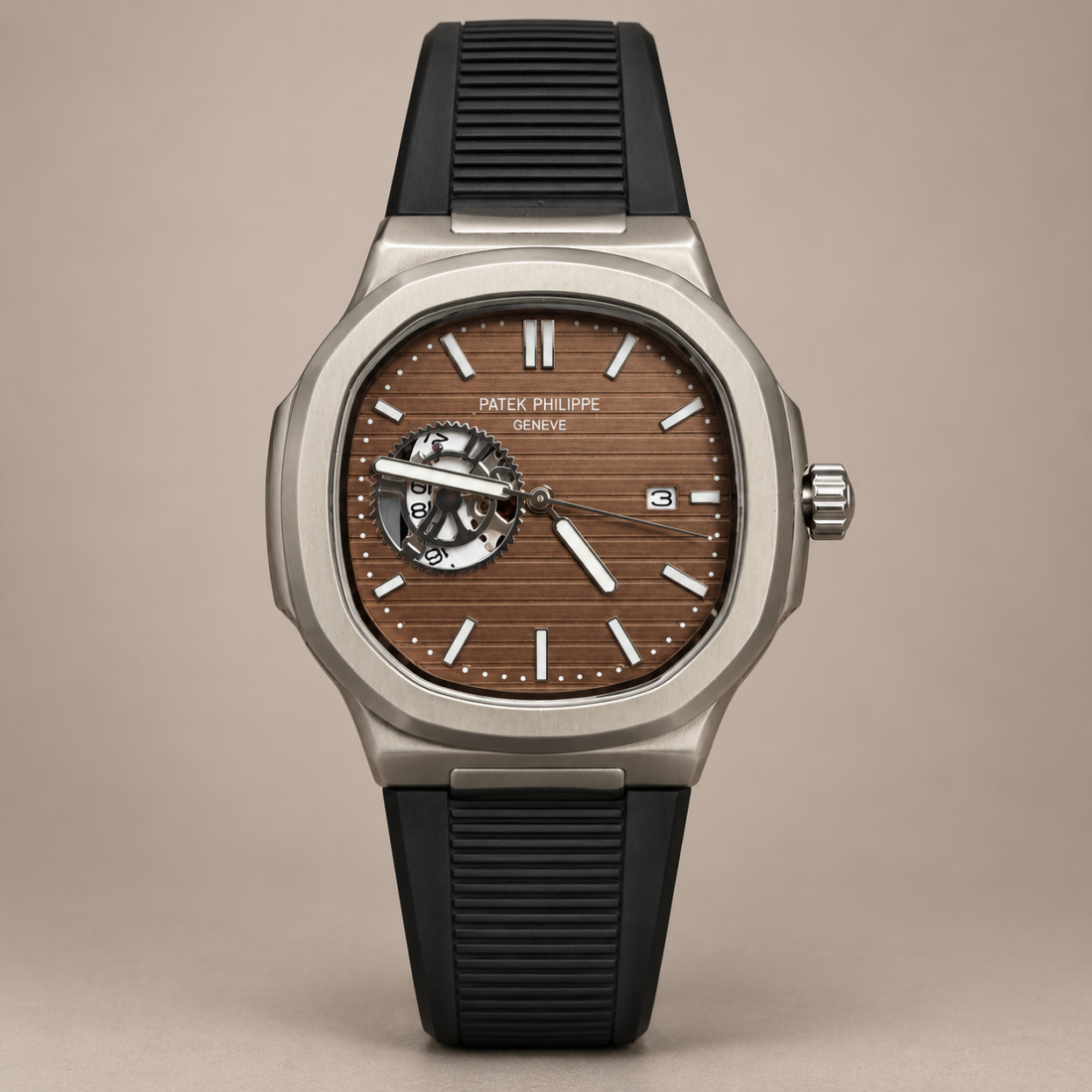 Patek Philippe Nautilus Open Heart Brown Dial Rubber