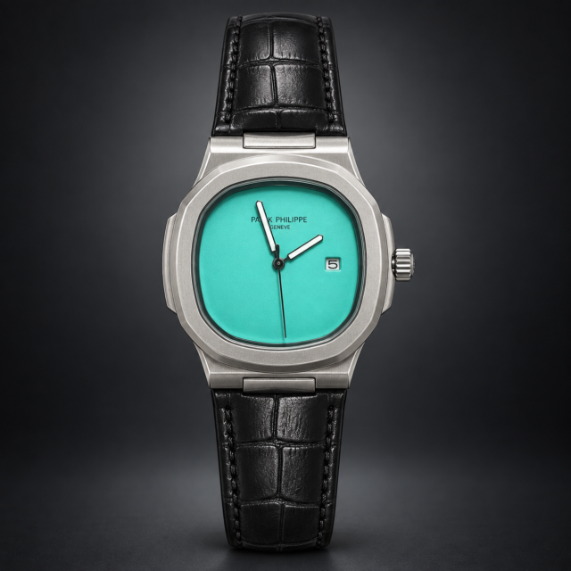 Мъжки Patek Philippe Nautilus Tiffany Blue Dial Black Leather #346