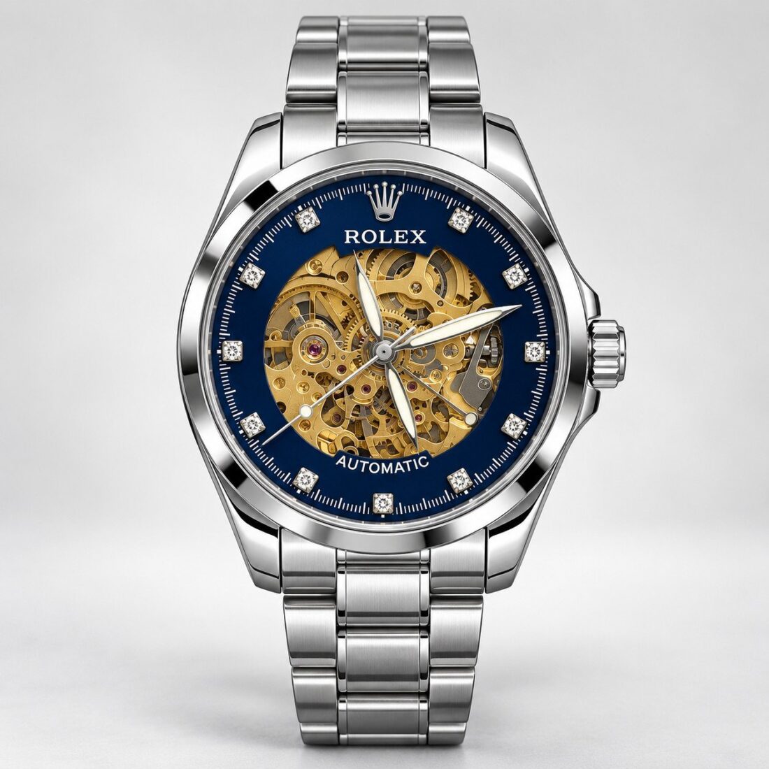 Мъжки Rolex Skeleton Automatic Blue Dial / Crystal Indices Steel #453