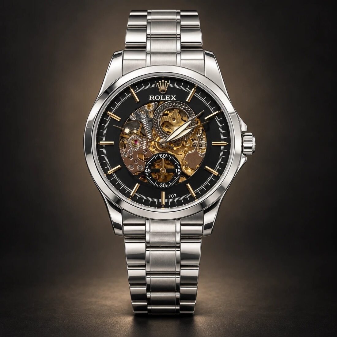Rolex Skeleton Black / Gold Small Seconds Steel