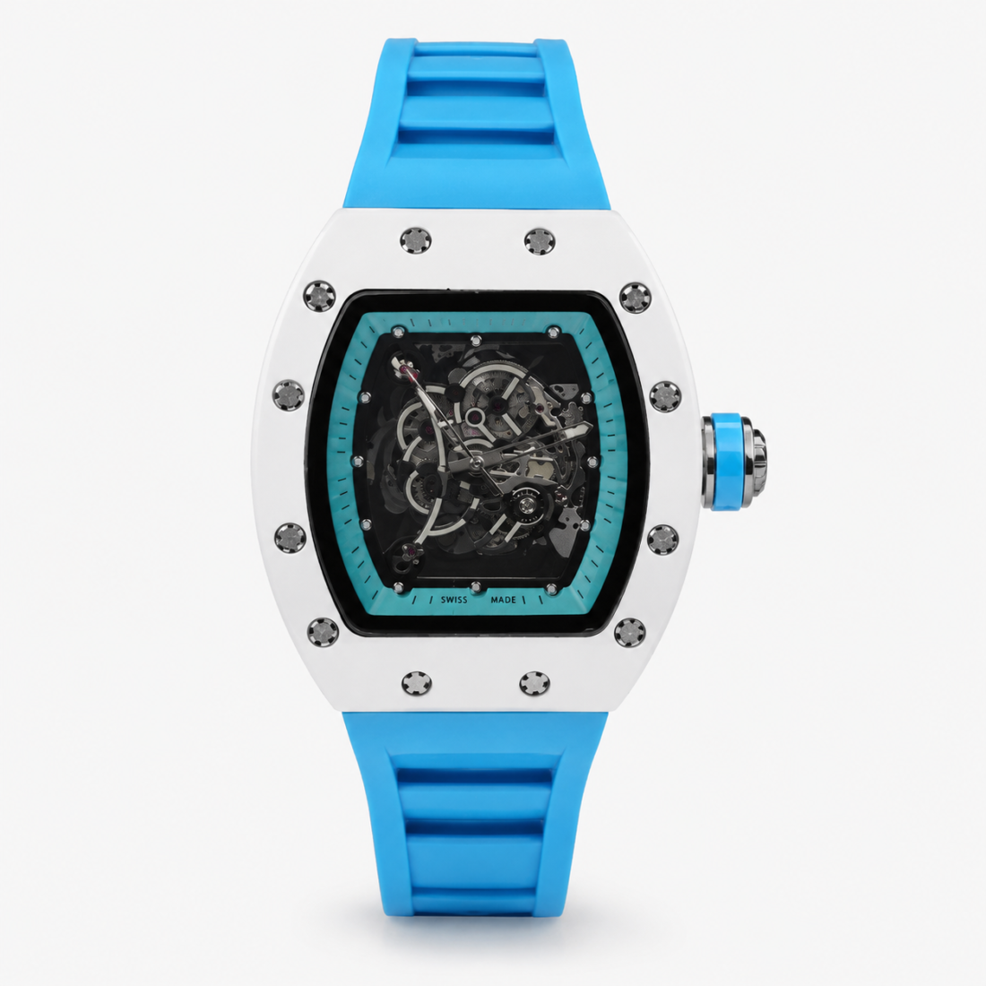 Richard Mille Skeleton White Ceramic / Light Blue
