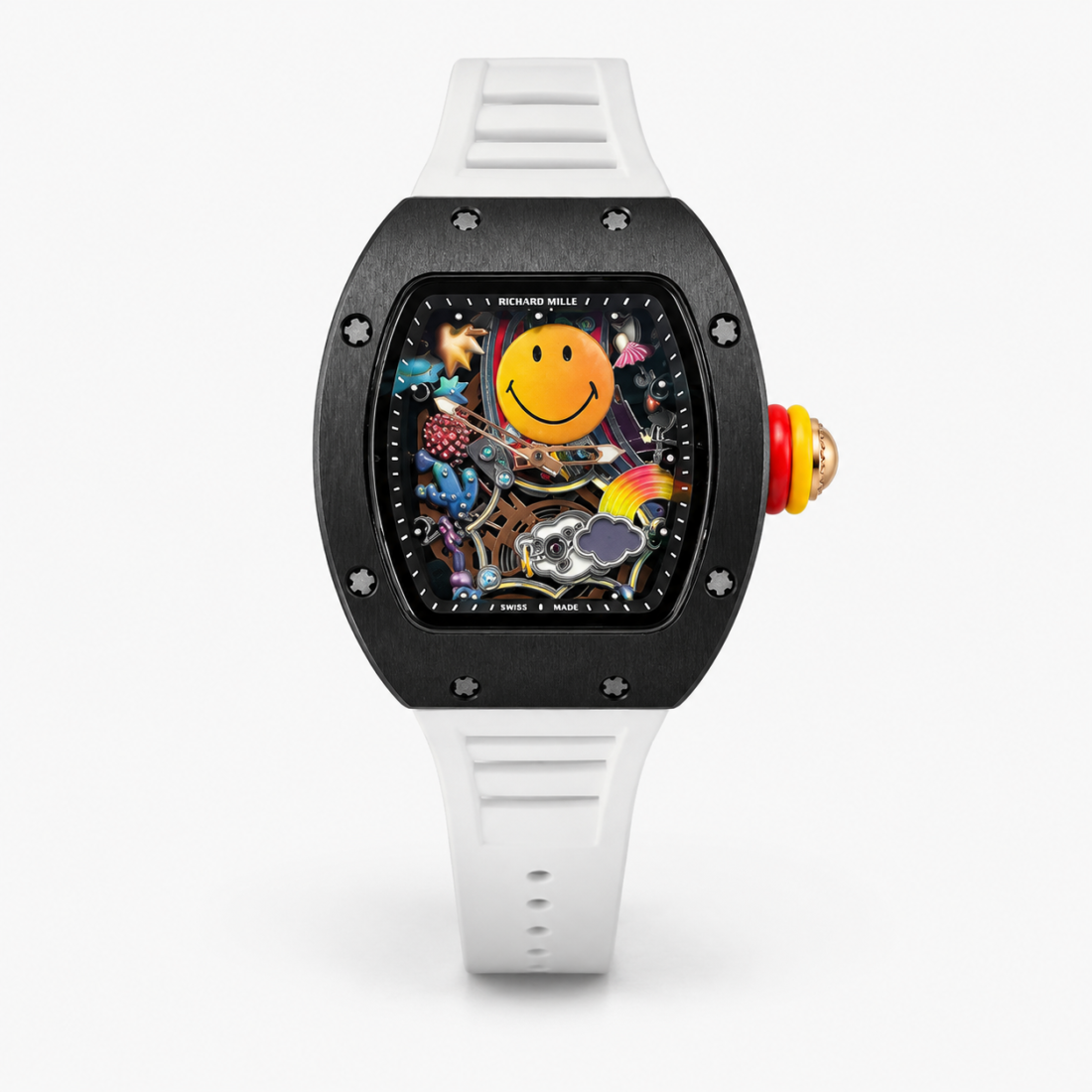 Мъжки Richard Mille Smiley Black Ceramic / White Rubber #320